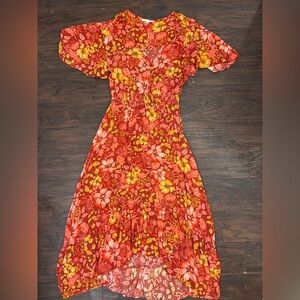 Boho Floral Red and Yellow Women's Dress